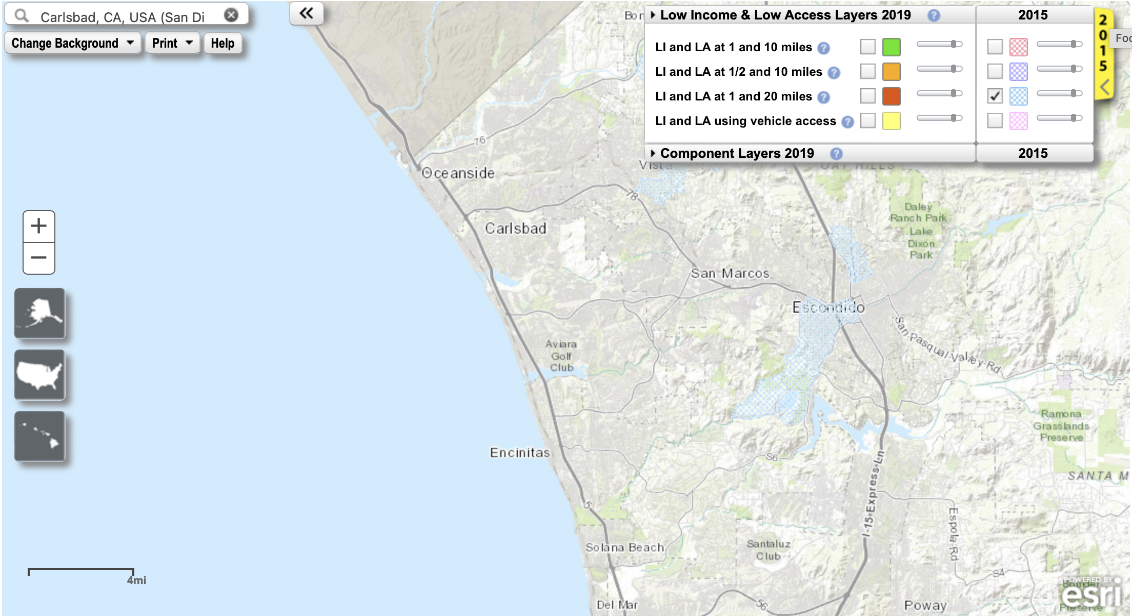 2015 USDA Food Access Atlas map of Carlsbad adjacent tracts